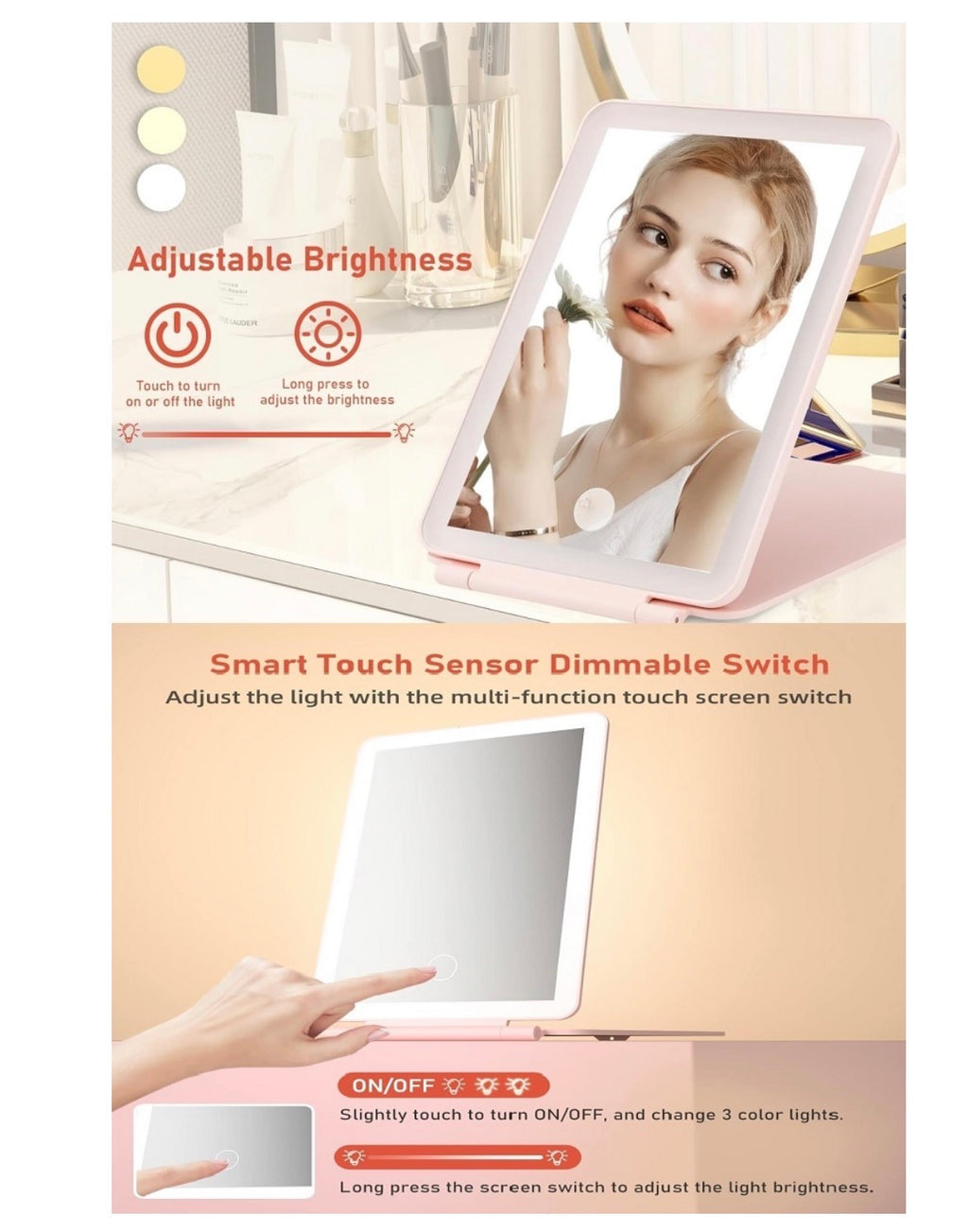 Rechargeable Travel LED Makeup Mirror Tablet