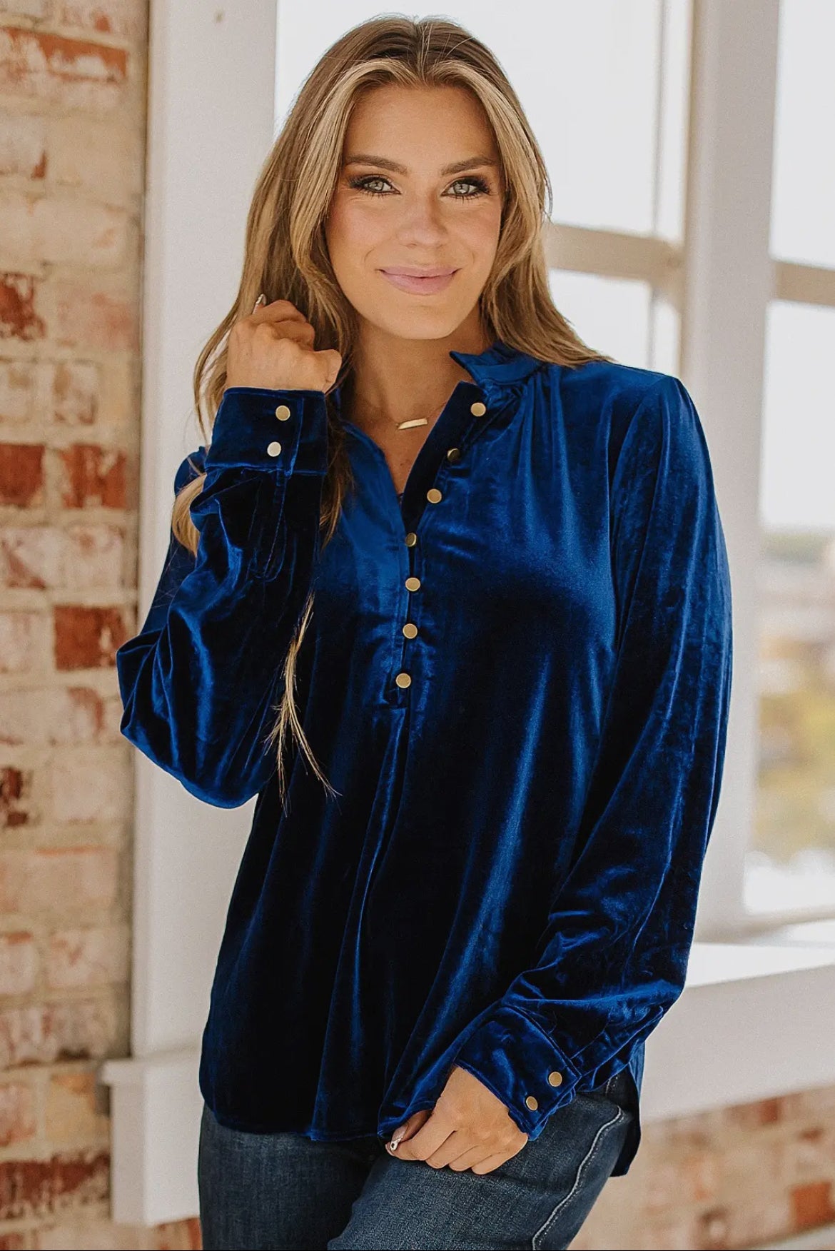 Marjorie Long Sleeve Velvet Blouse