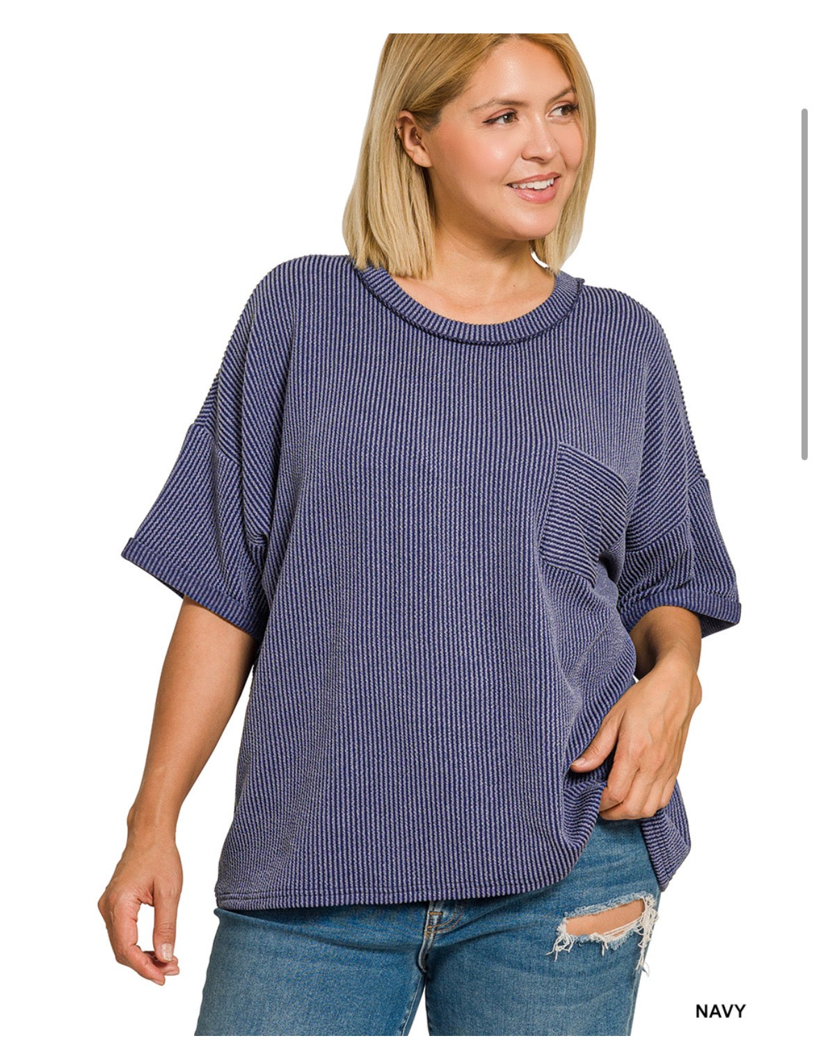 Raised Rib Short Sleeve Top