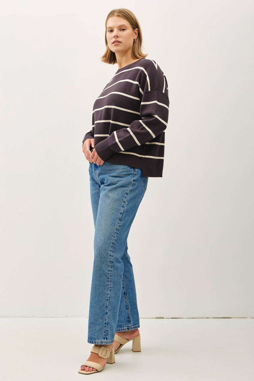 STRIPE CREWNECK LONG SLEEVE BOXY SWEATER