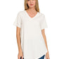 V-Neck Short Sleeve Round Hem Top