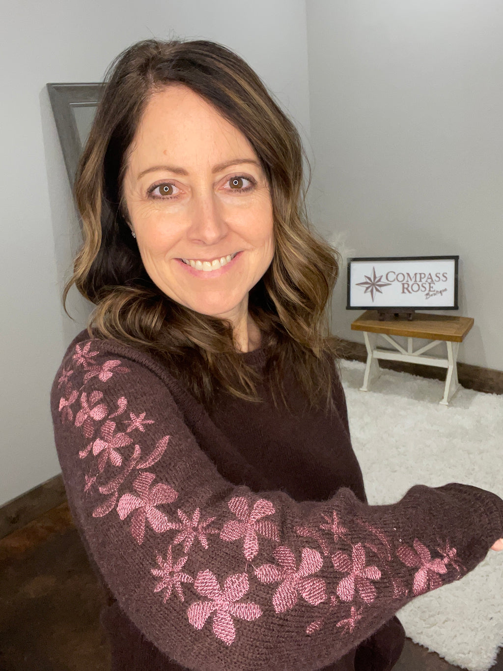 Sweater with Floral Embroidered Sleeves