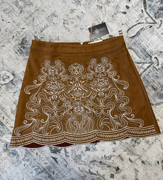 Faux Suede Embroidered Skirt