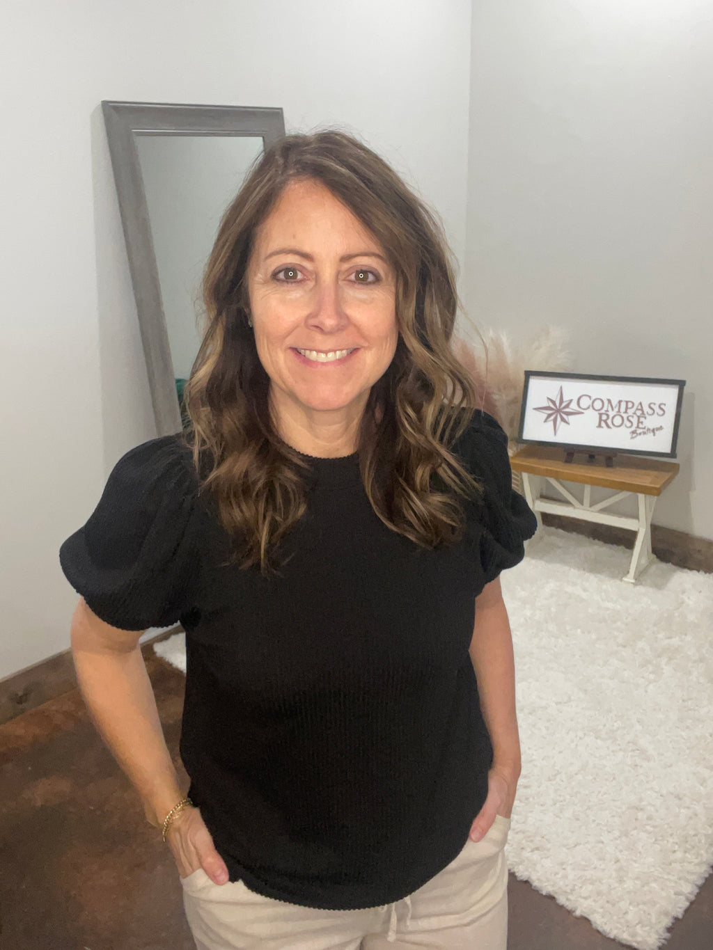 Raised Rib Puff Sleeve Top