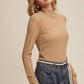 Semi Sheer Textured Lace Long-Sleeve Layering Top