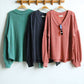 Two Tone Otto Ribbed V-Neck Knit Top