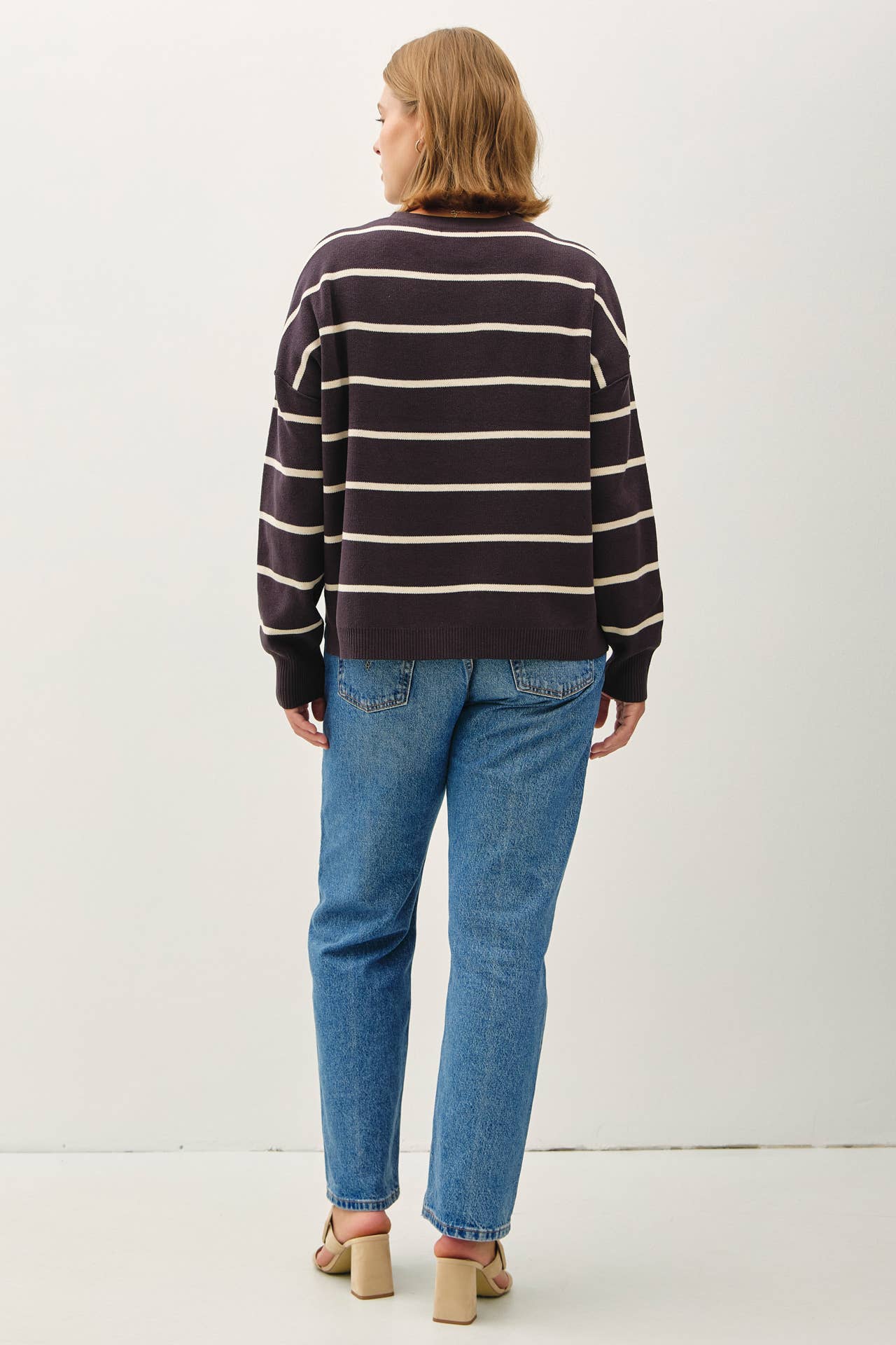 STRIPE CREWNECK LONG SLEEVE BOXY SWEATER