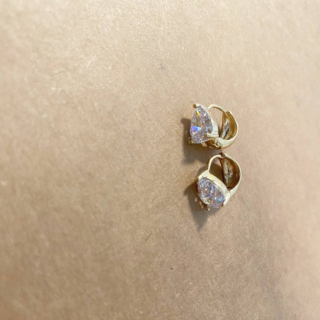 Huggie Hoop Earrings-Crystal Teardrop