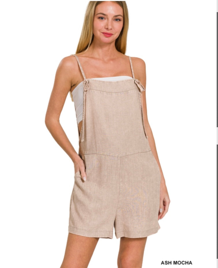 Washed Linen Knot Strap Romper