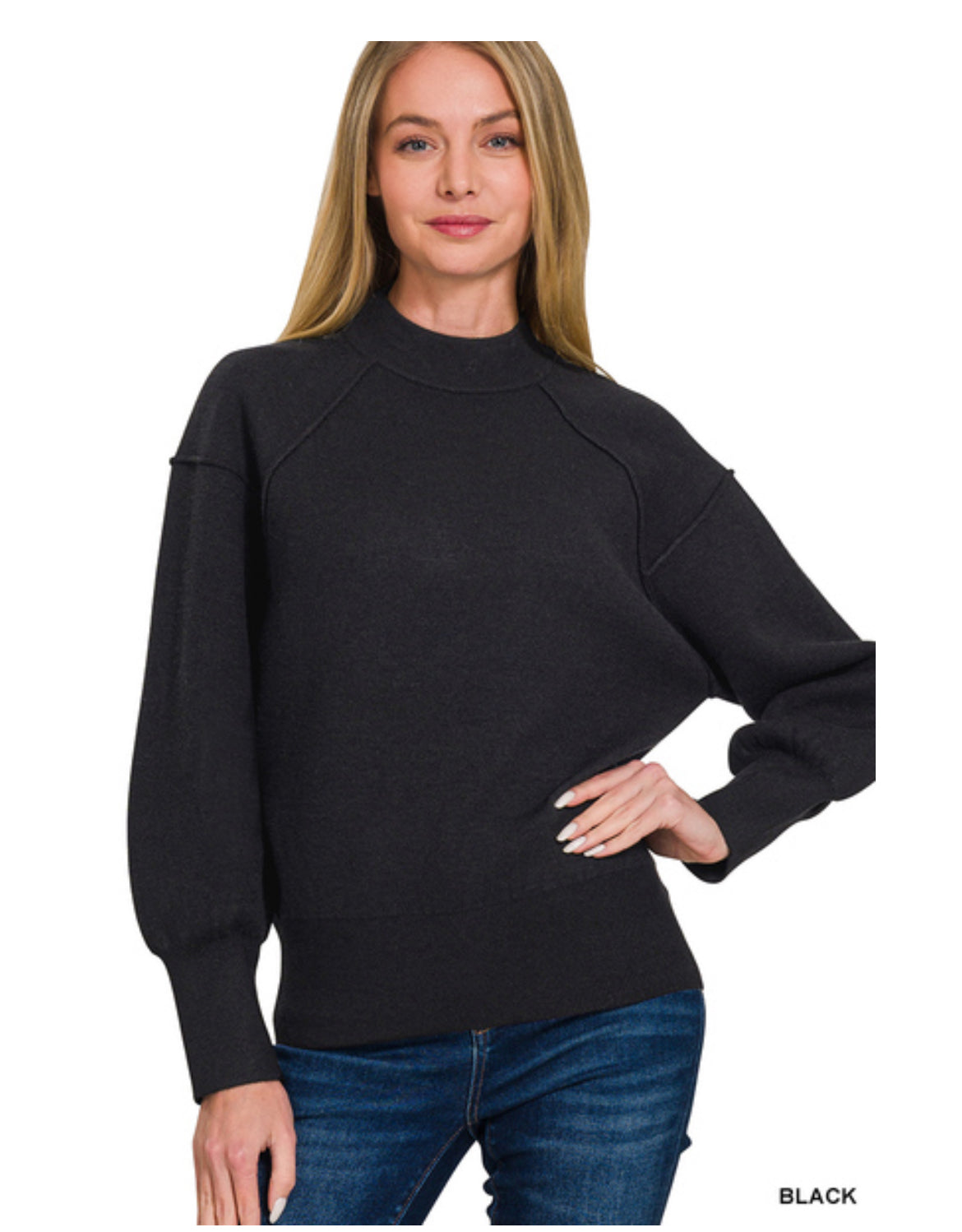 Viscose Mock Neck Exposed Seam Sweater