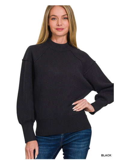 Viscose Mock Neck Exposed Seam Sweater