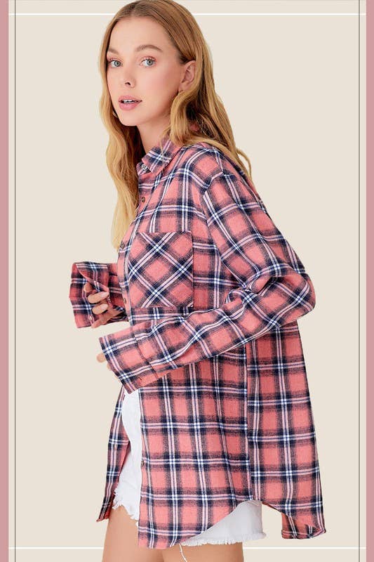 Loose Fit Button Down Soft Fabric Plaid Shirts