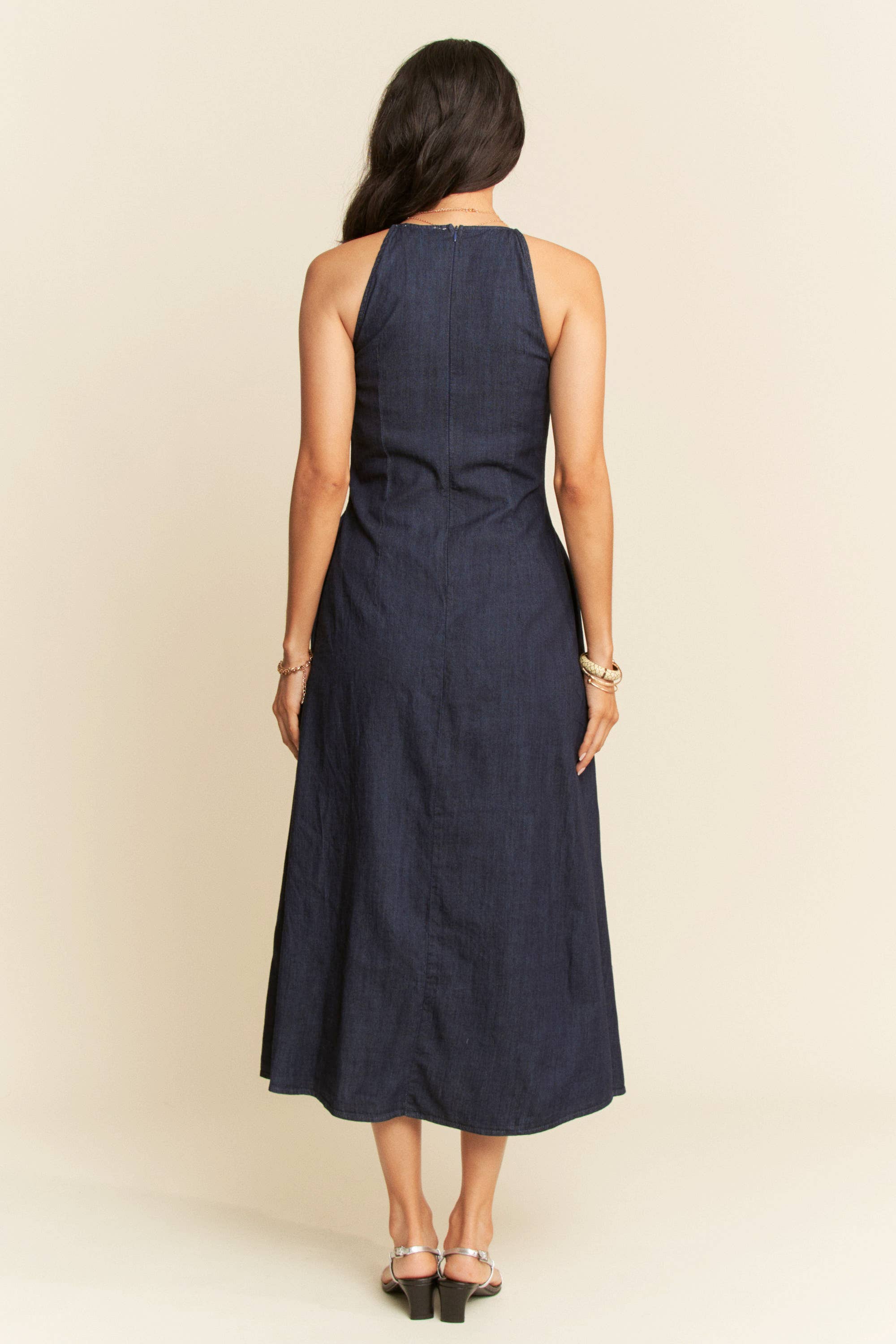 Denim Sleeveless Flare Maxi Dress