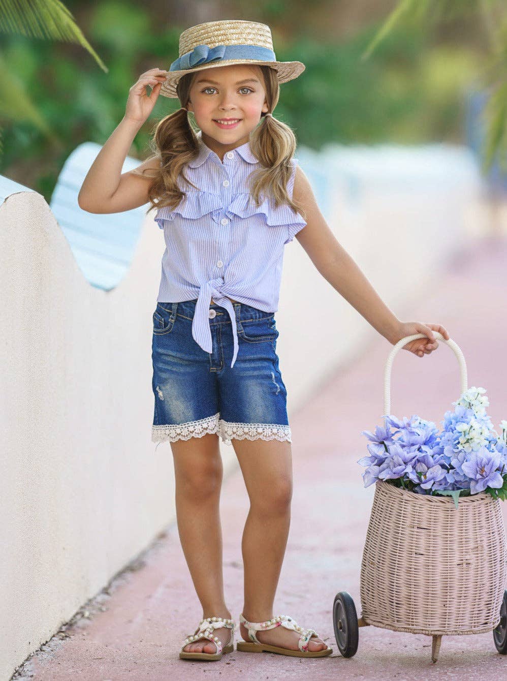 Howdy Country Girl Blue Denim Shorts Set