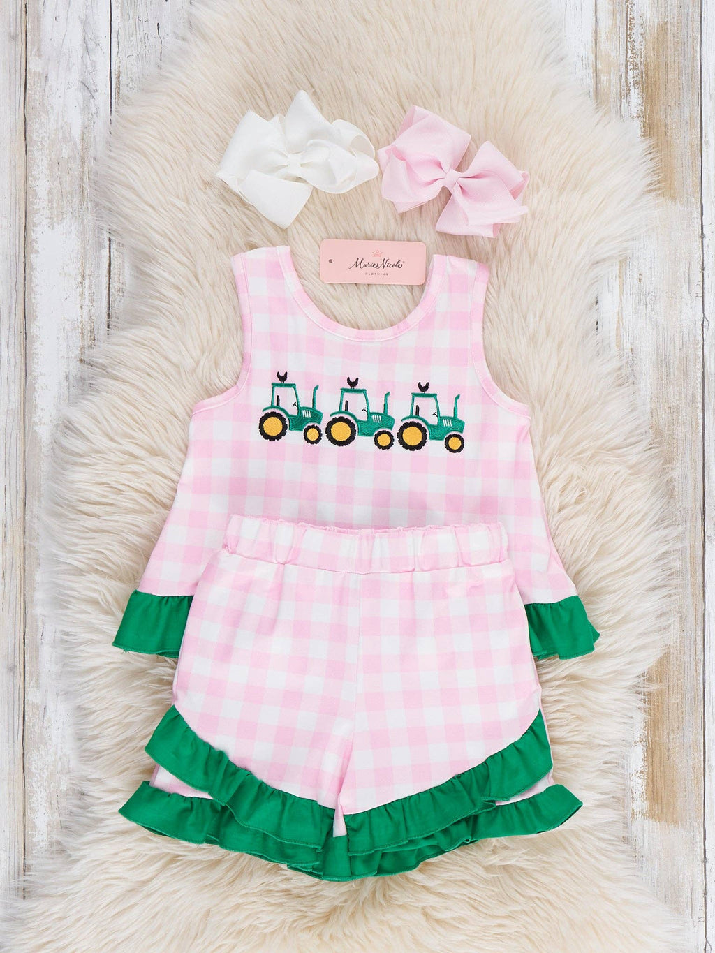 Little Farmer’s Embroidered Plaid Ruffle Outfit