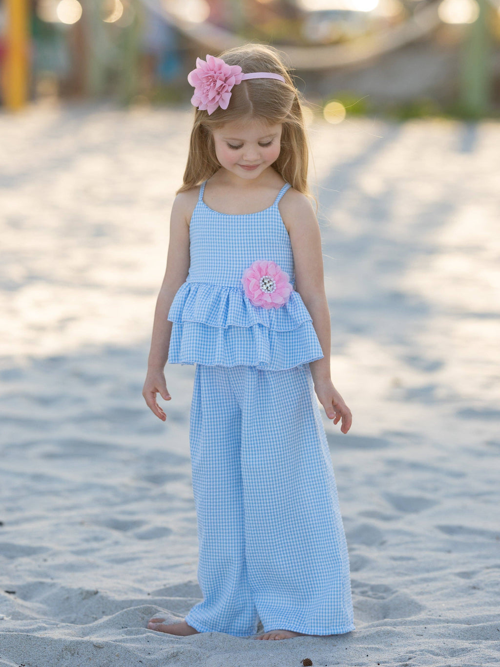 Gingham Top and Palazzo Pants Set