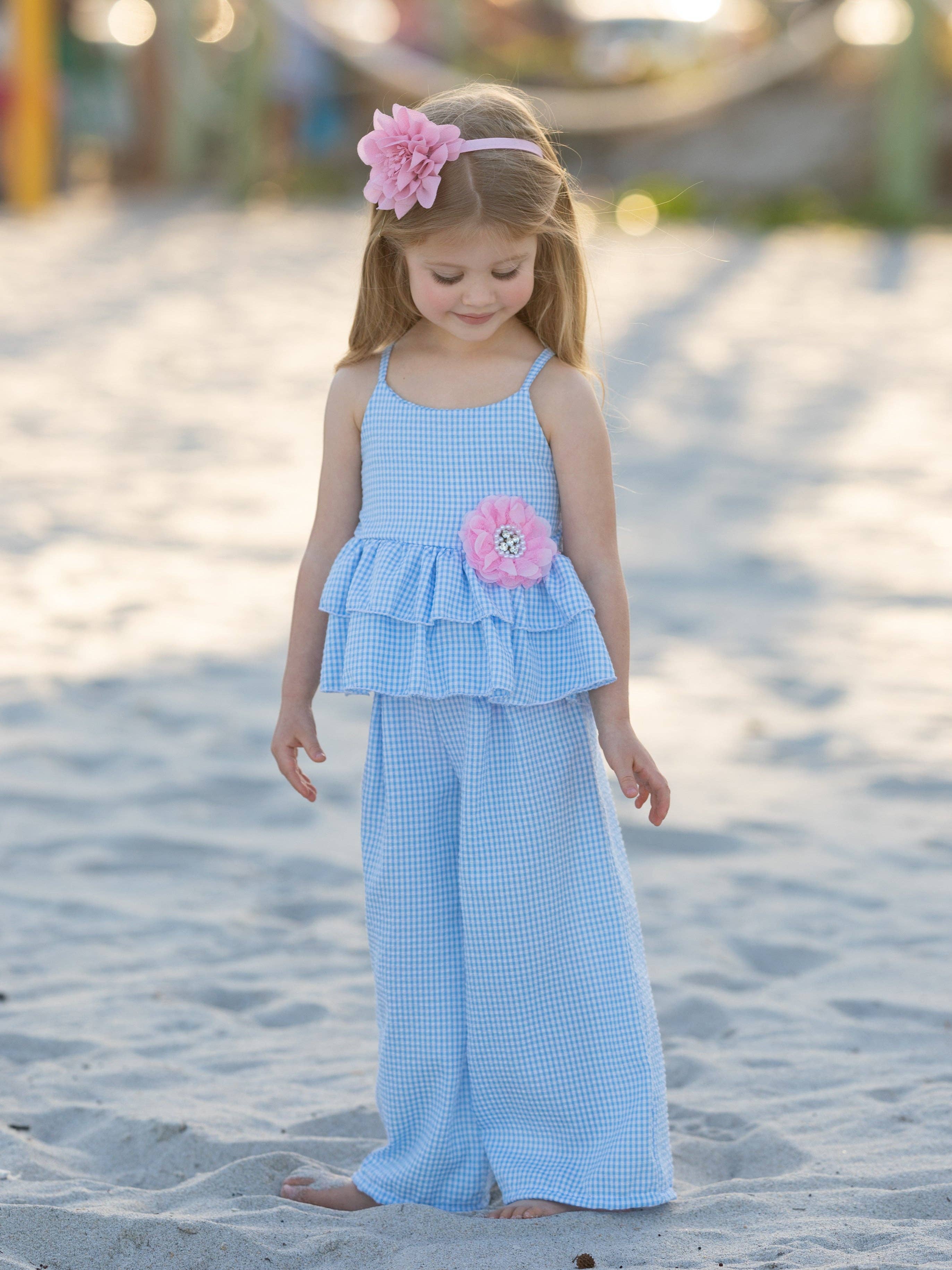 Gingham Top and Palazzo Pants Set