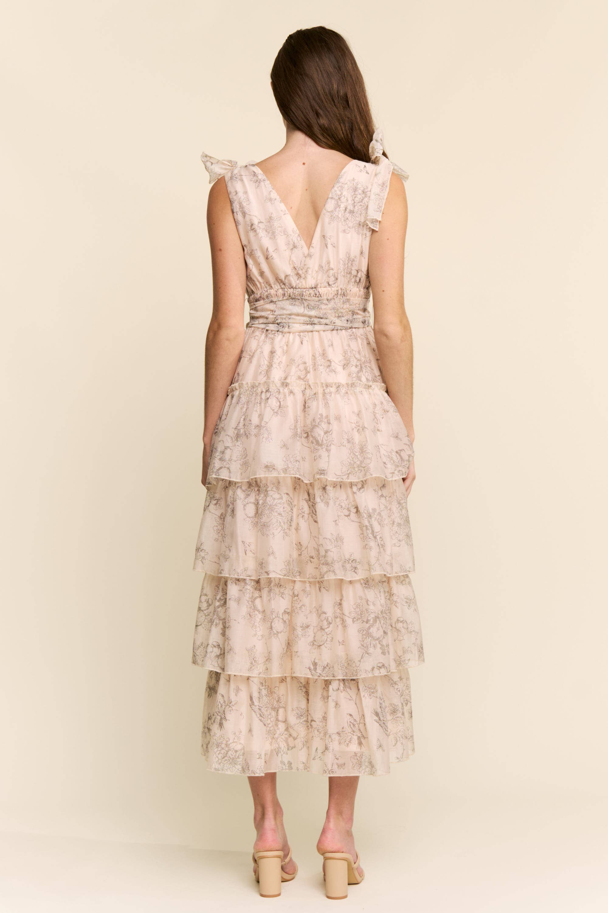 Peachy Floral Tiered Midi Dress