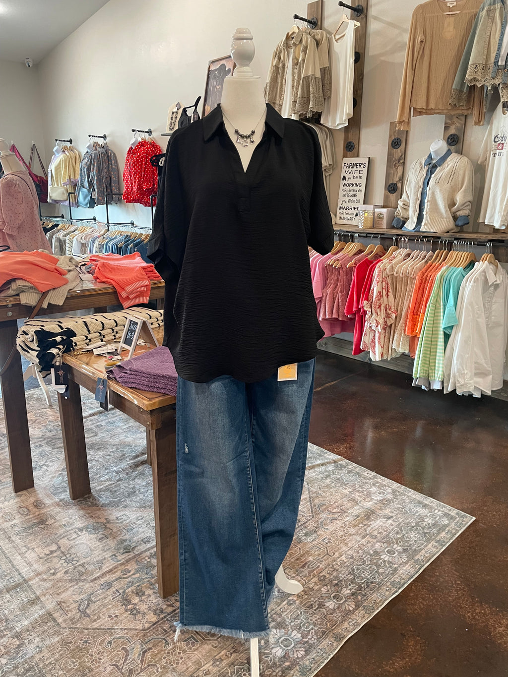 Woven Airflow Collared V-Neck Top