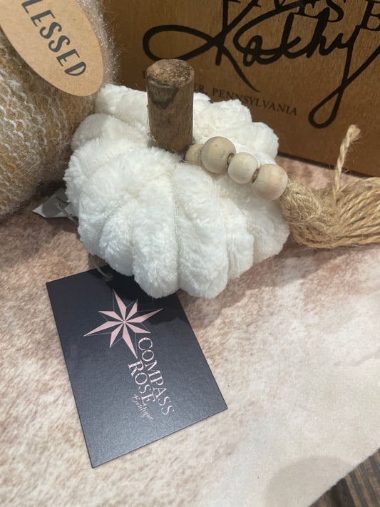 Cream Ribbed Pumpkin w/ Beaded Tassel - Small