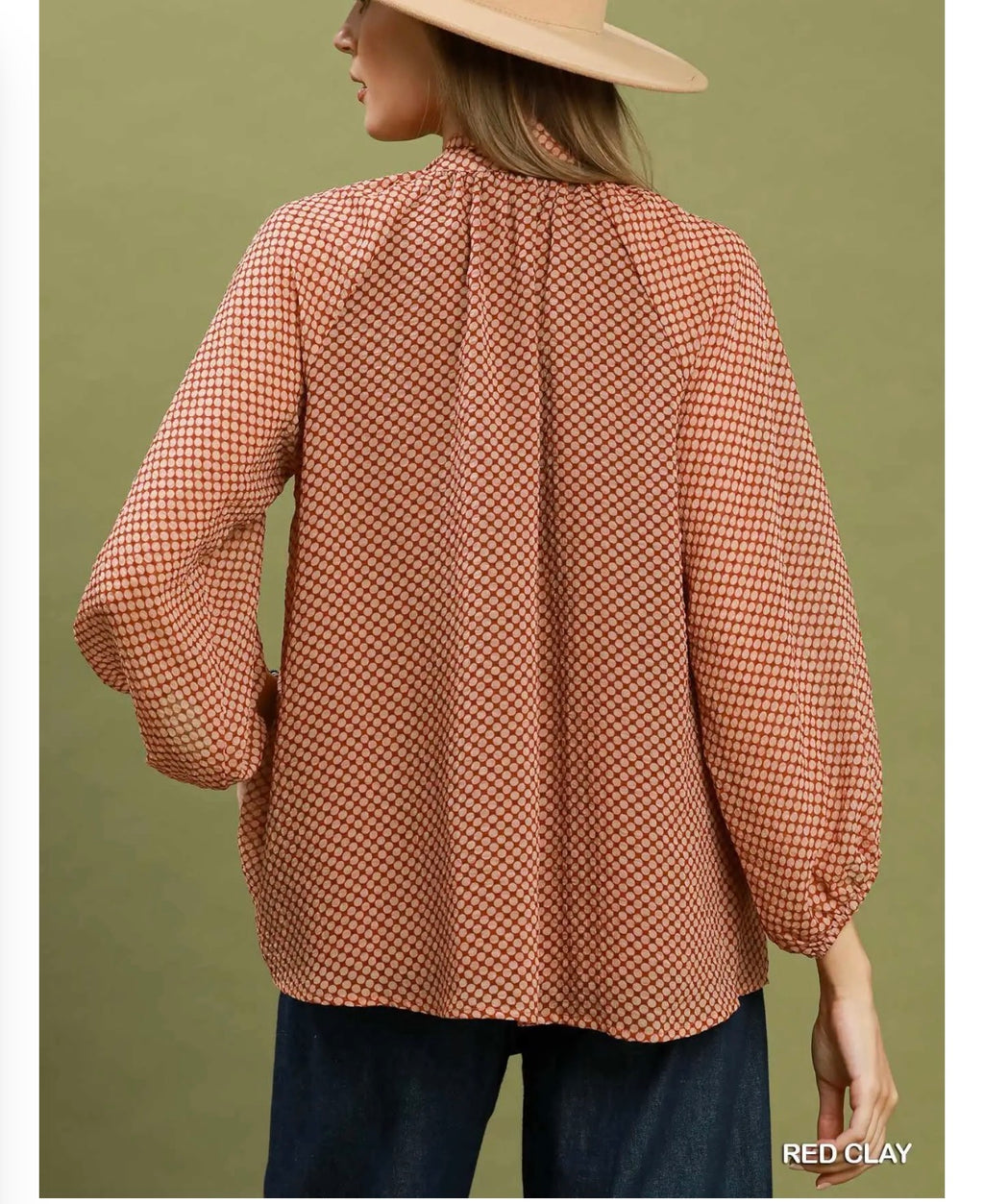 Dot Print Tie Neck Blouse