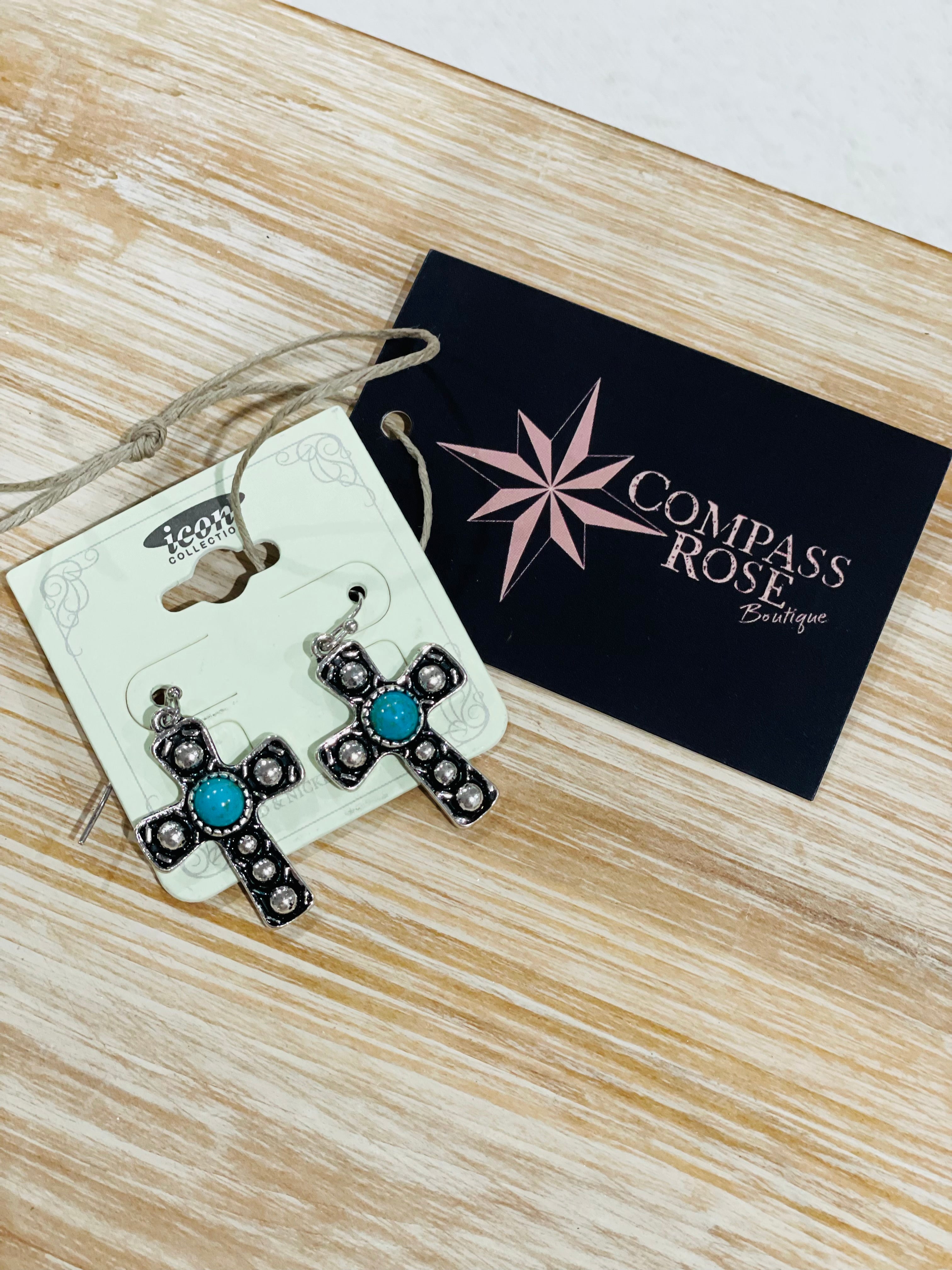 Turquoise and Silver Cross Earrings