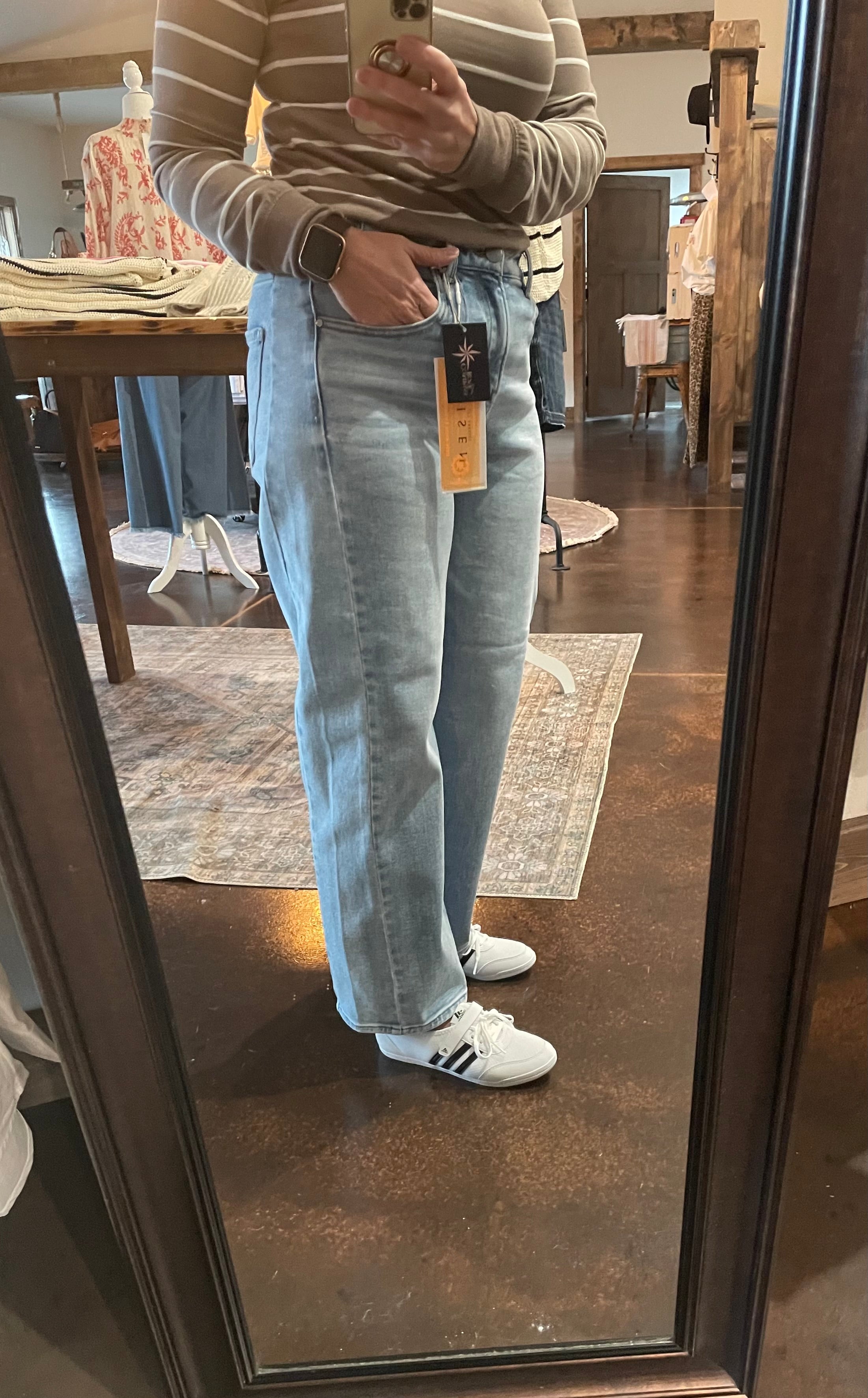 Risen High Rise Crop Length Barrel Jeans