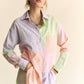 MULTI COLOR PLAID COLOR BLOCK BUTTON FRONT SHIRT