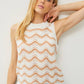 WAVY STRIPE CROCHET CREW NECK KNIT TANK SWEATER