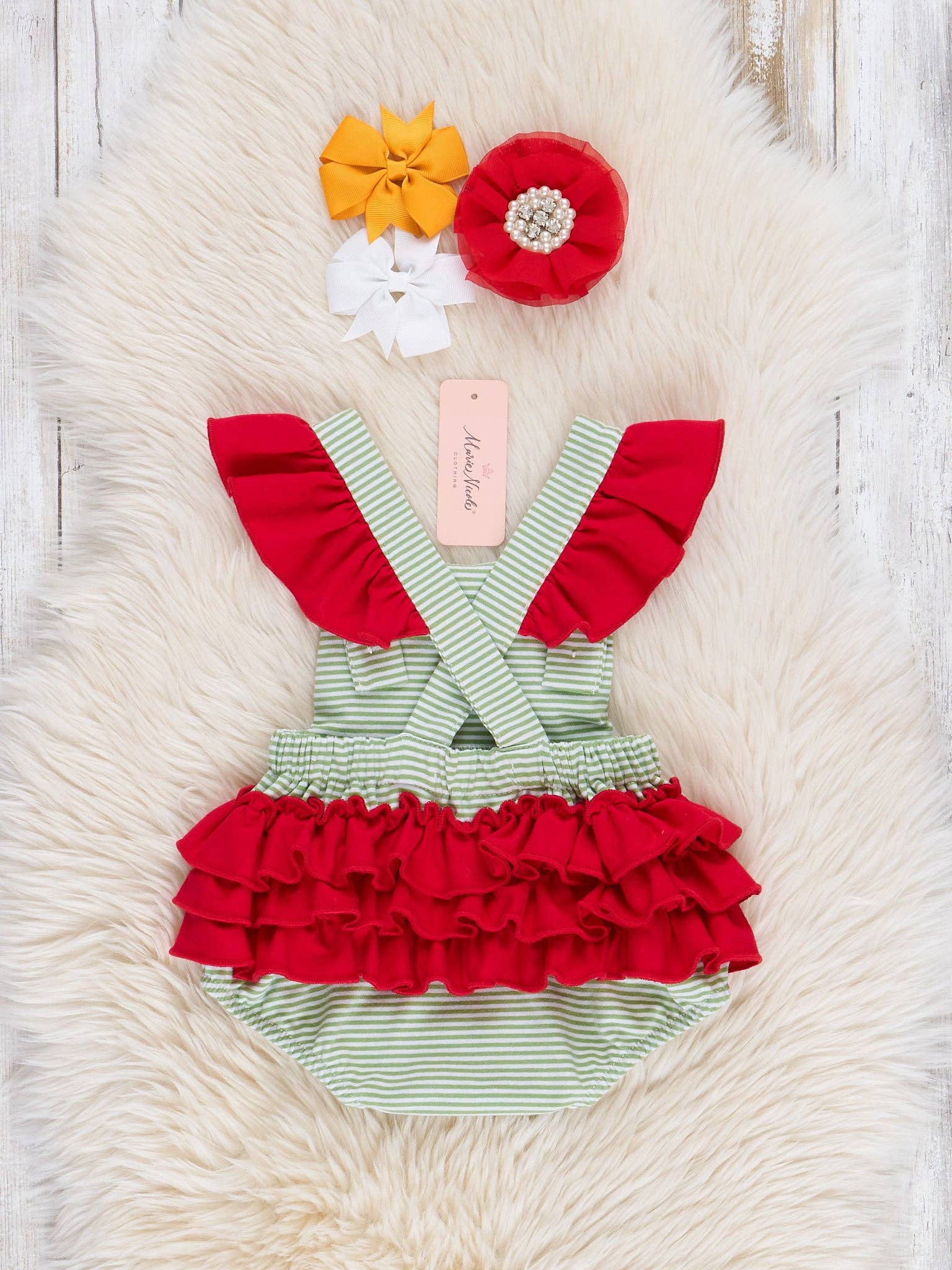Striped Embroidered Farmhouse Romper