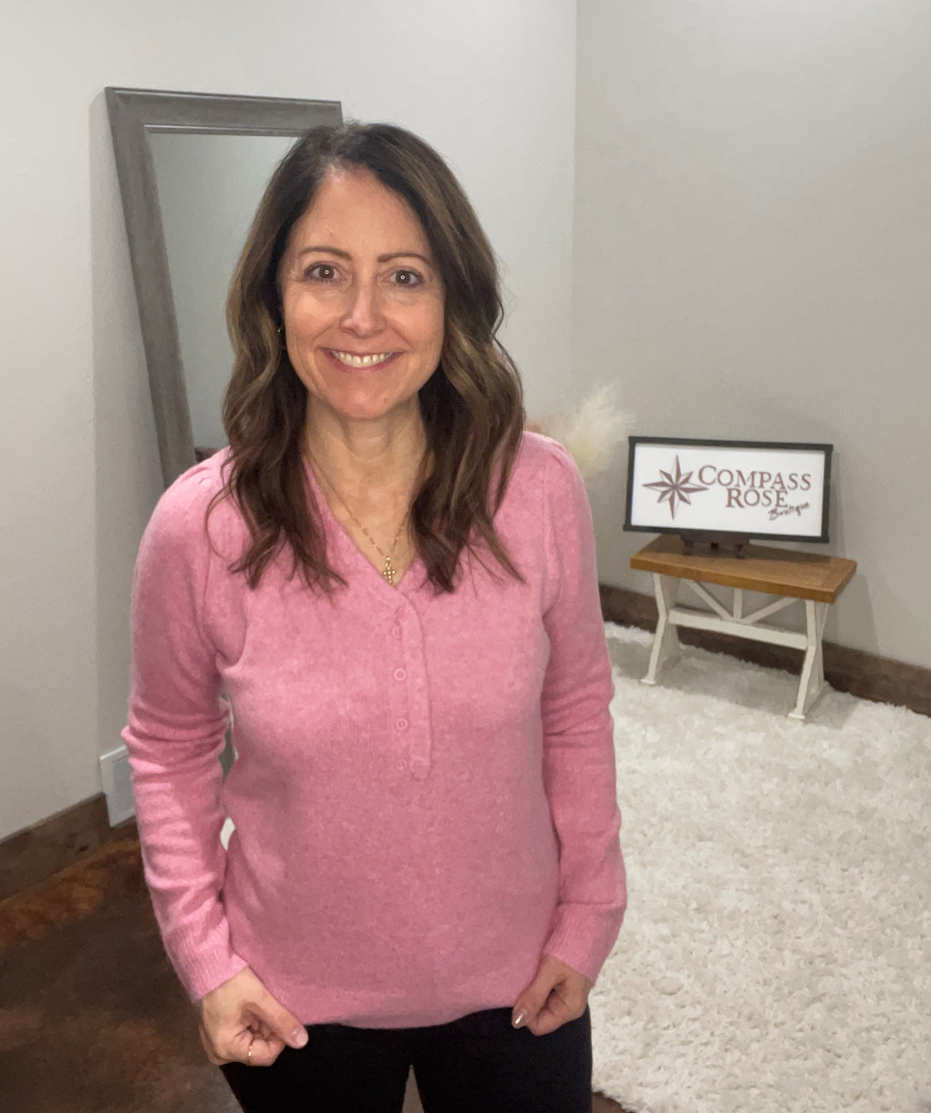 Ruffle Half Button Sweater