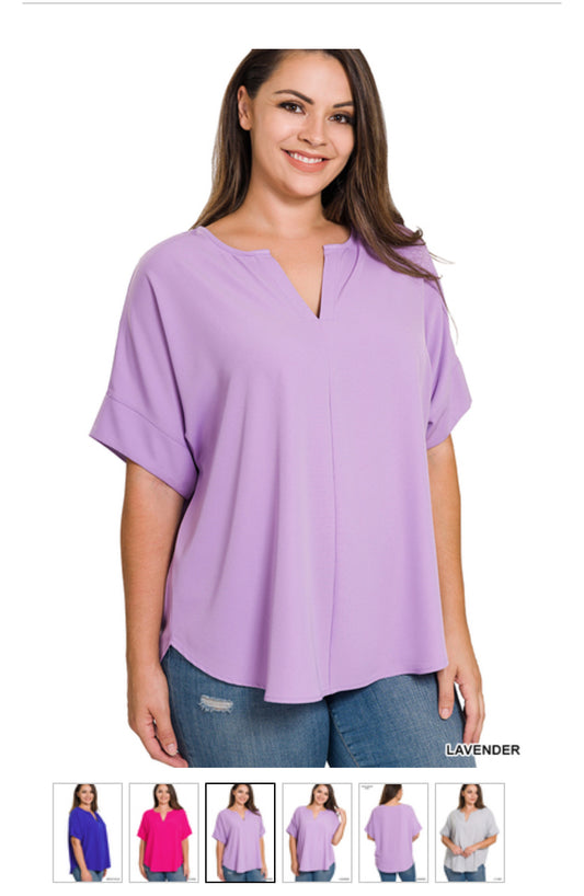 Split Neck Short Sleeve Top