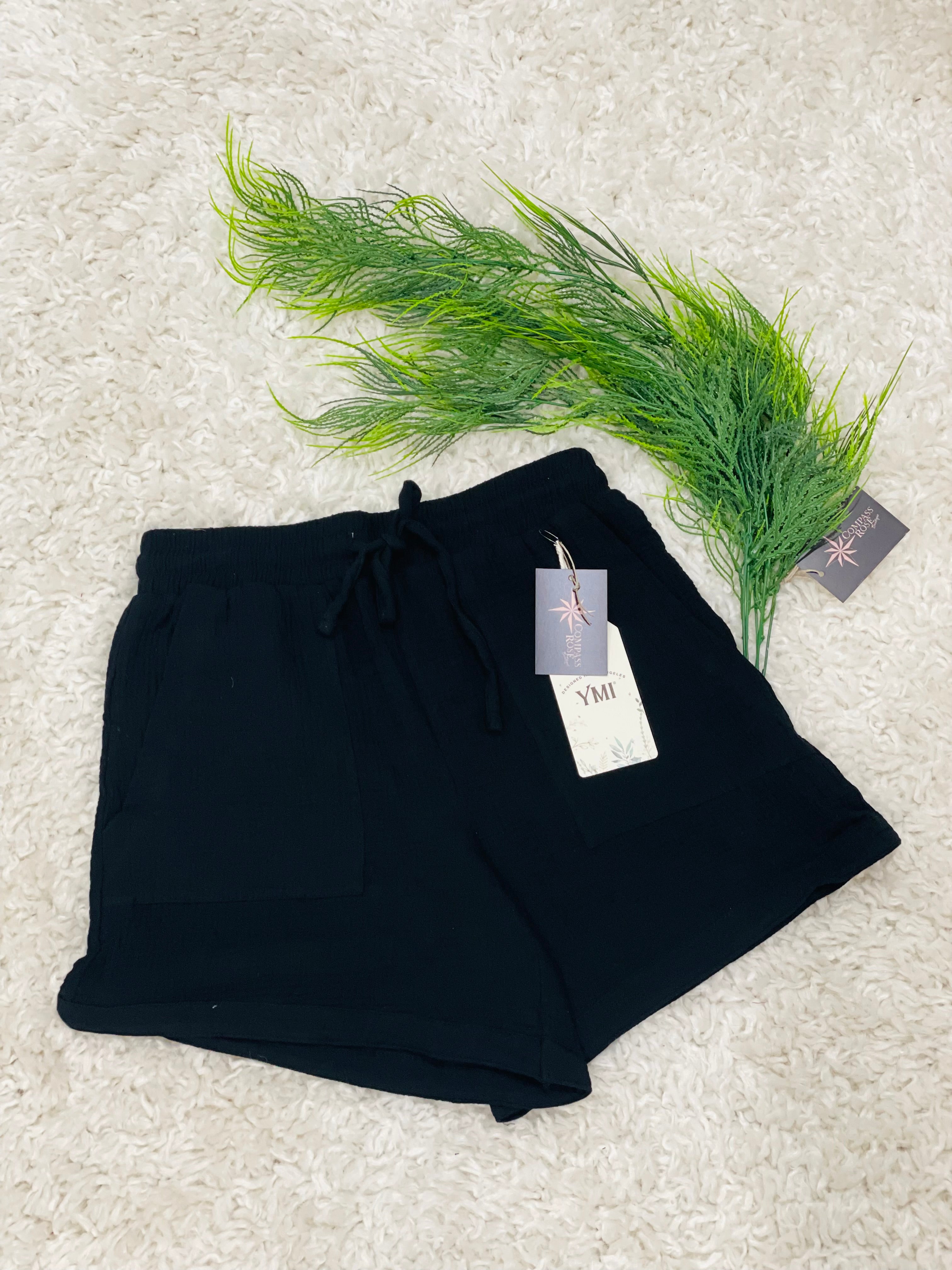 Double Gauze Drawstring Banded Hem Shorts