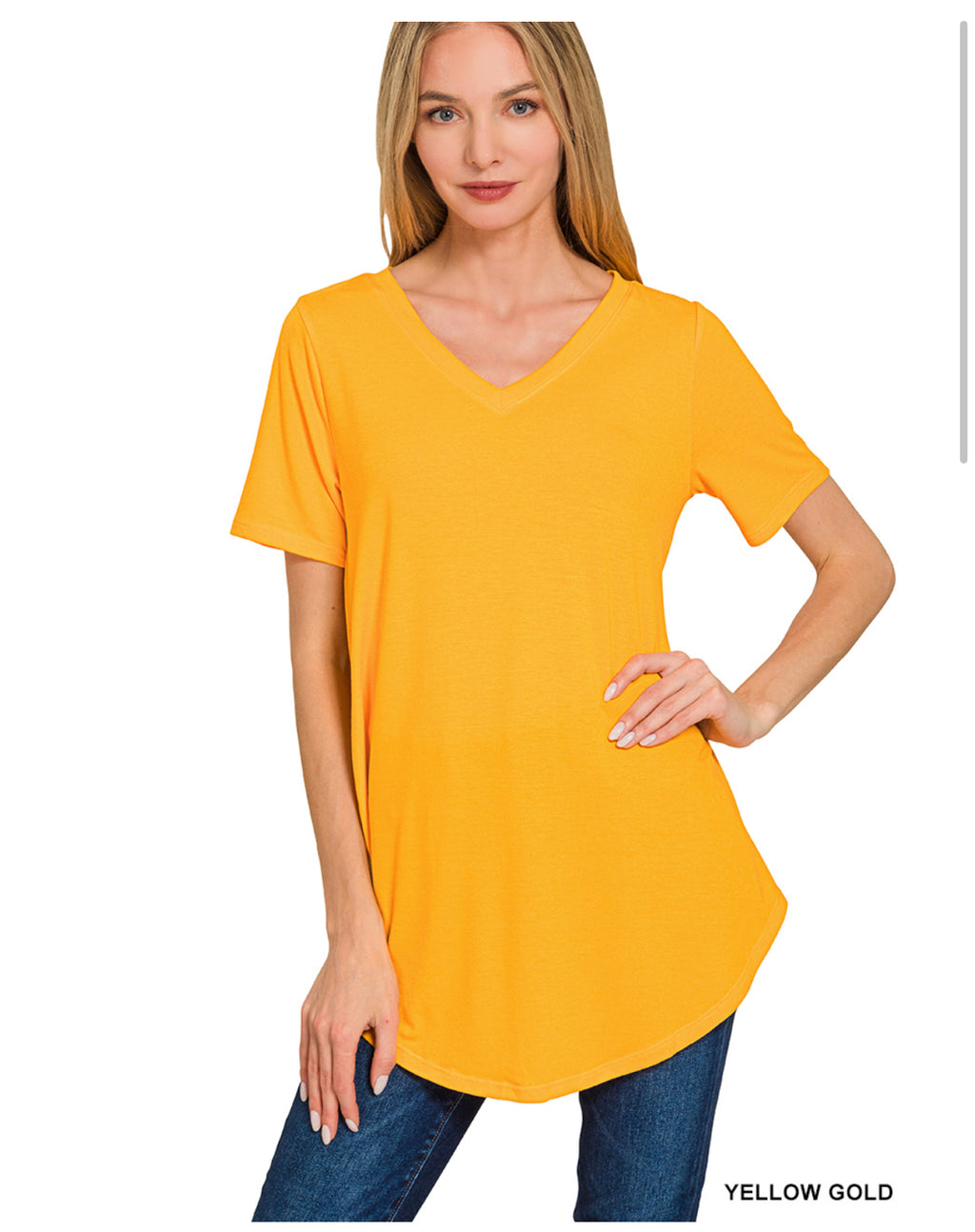 V-Neck Short Sleeve Round Hem Top