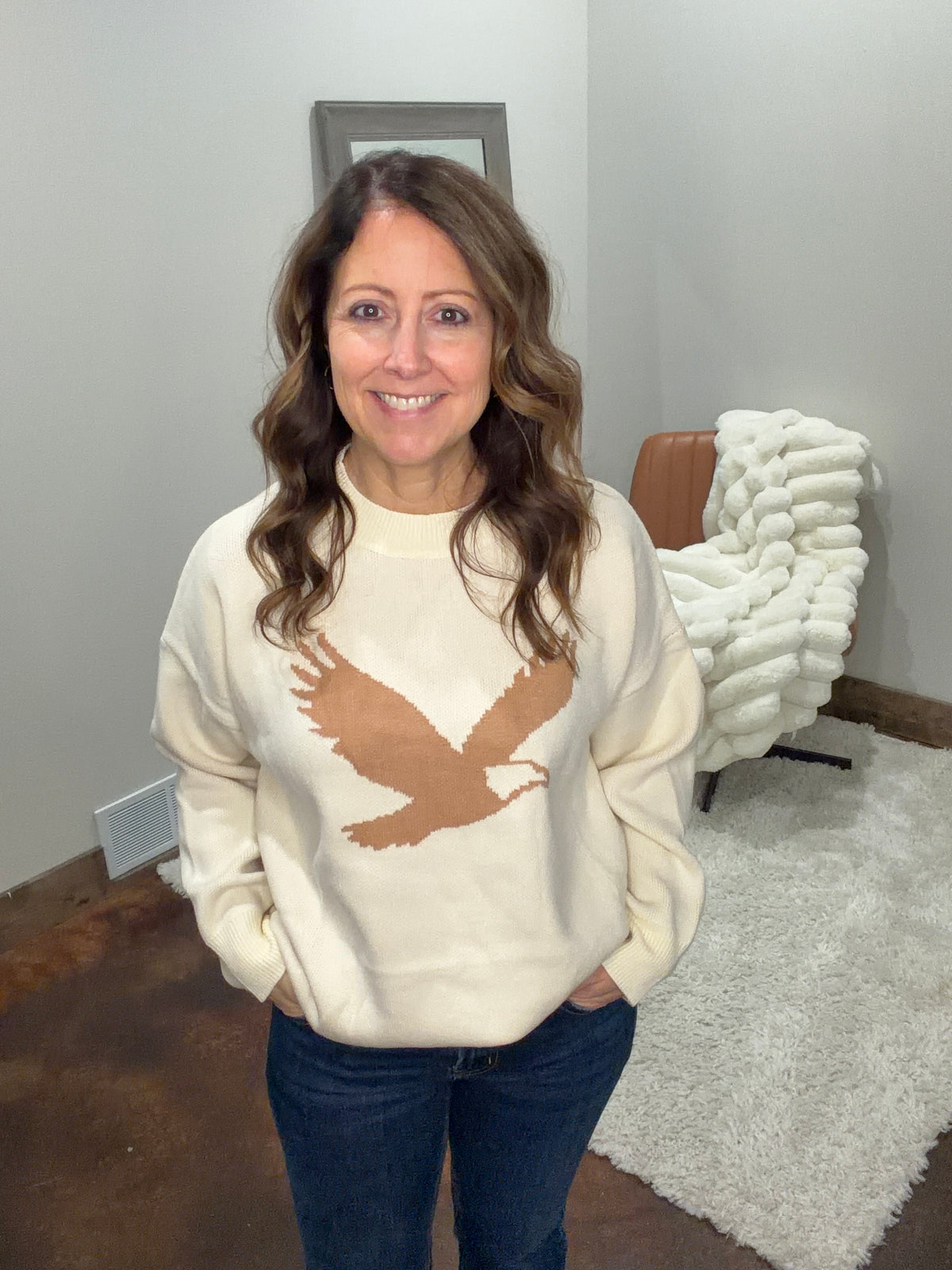 Oversized Bald Eagle Graphic Sweater