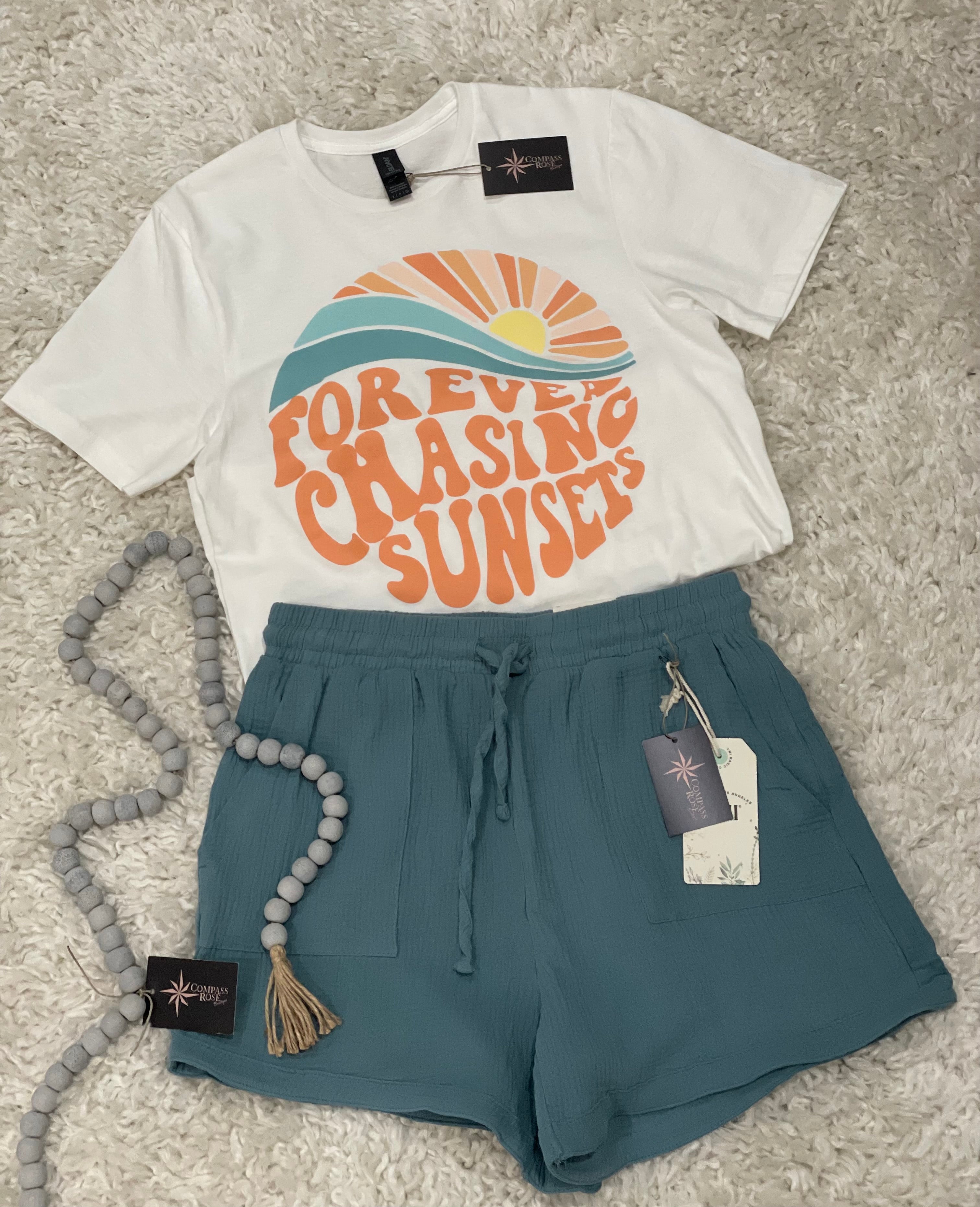 Double Gauze Drawstring Banded Hem Shorts