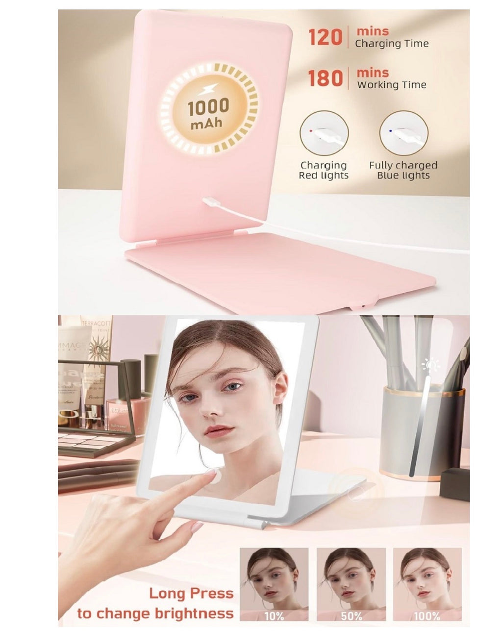 Rechargeable Travel LED Makeup Mirror Tablet