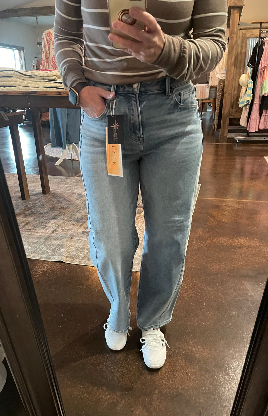 Risen High Rise Crop Length Barrel Jeans