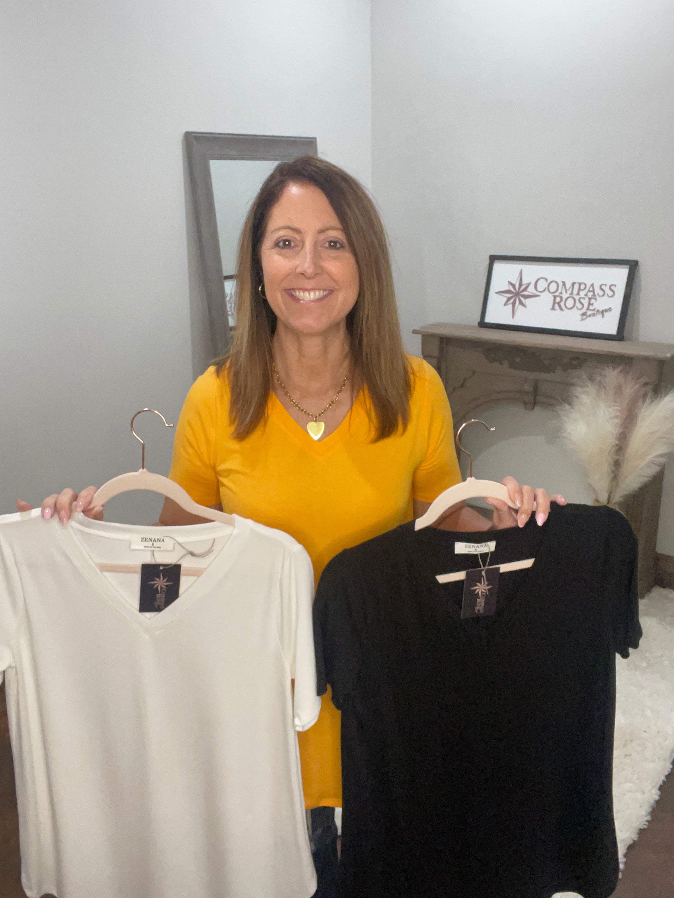 V-Neck Short Sleeve Round Hem Top