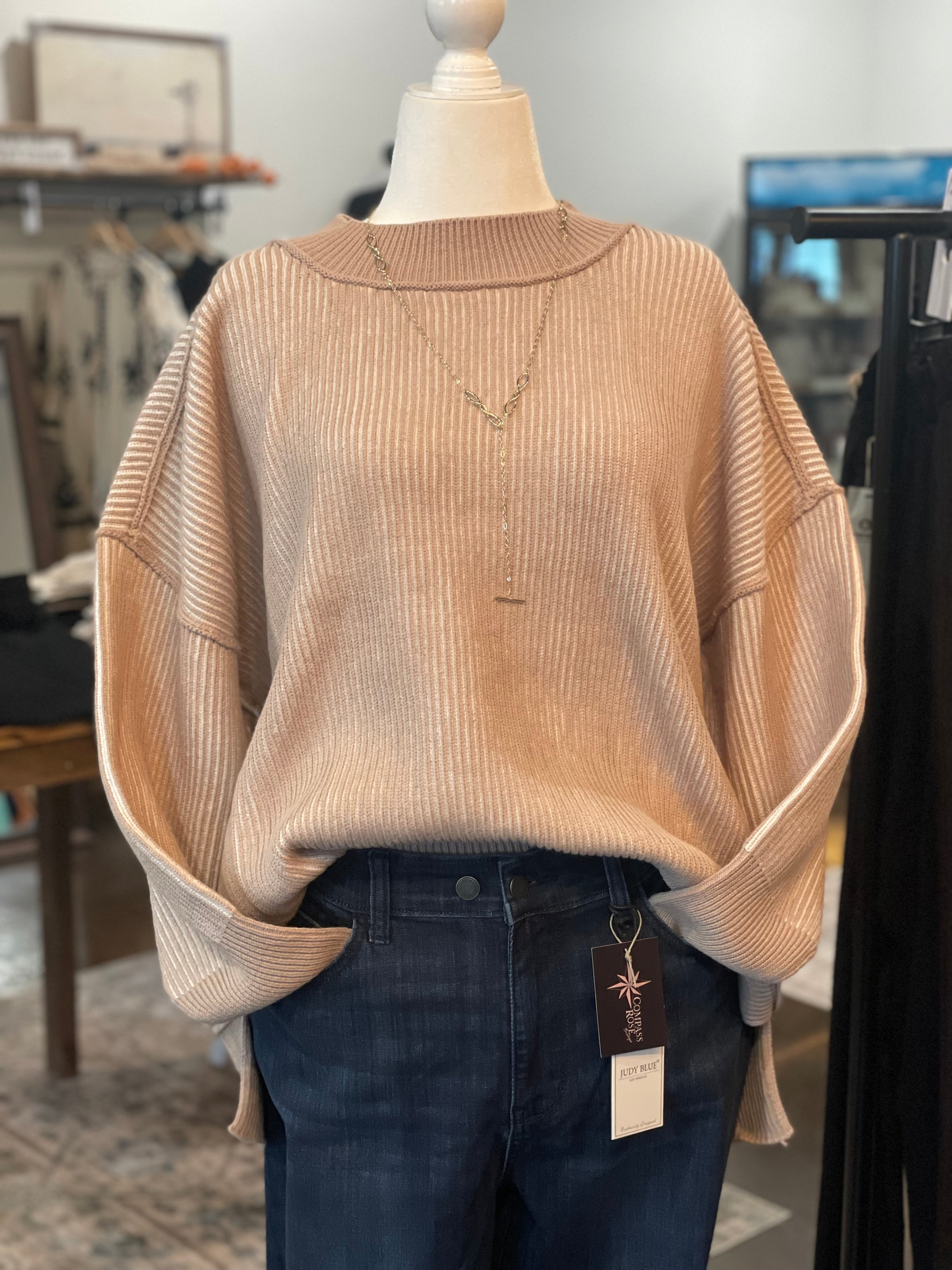 Exposed Seam Two-Tone Sweater