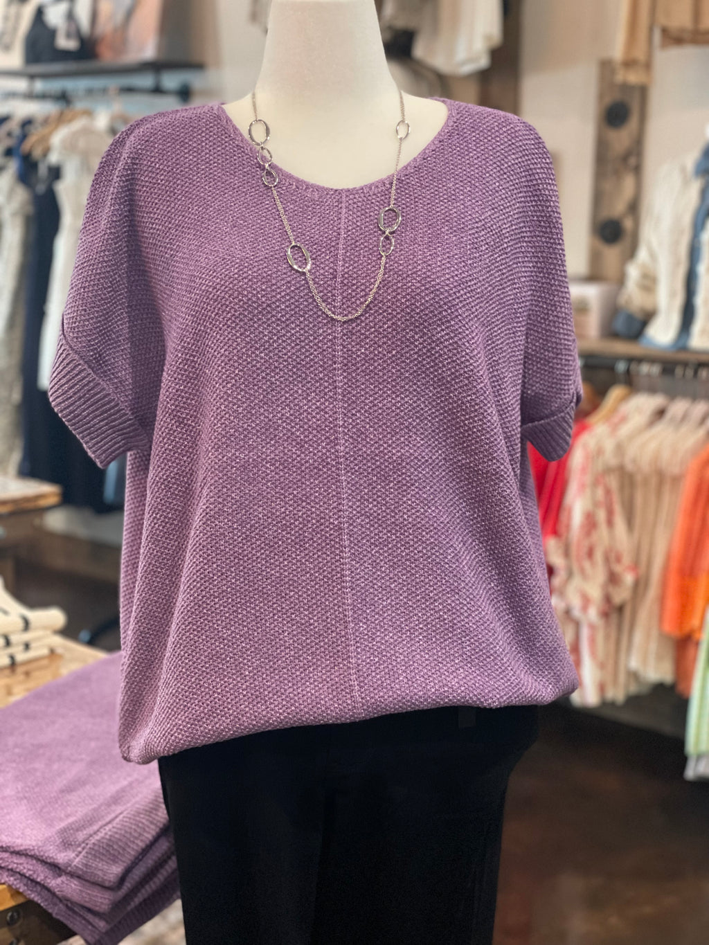 Center Seam Short Sleeve Sweater