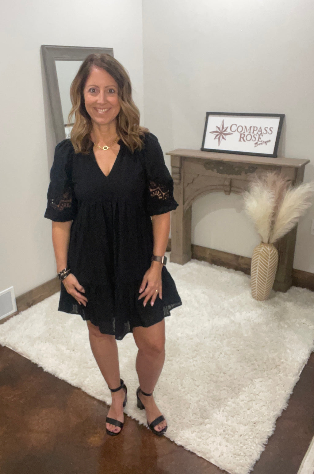 V-Neck Dress with Crochet Sleeve