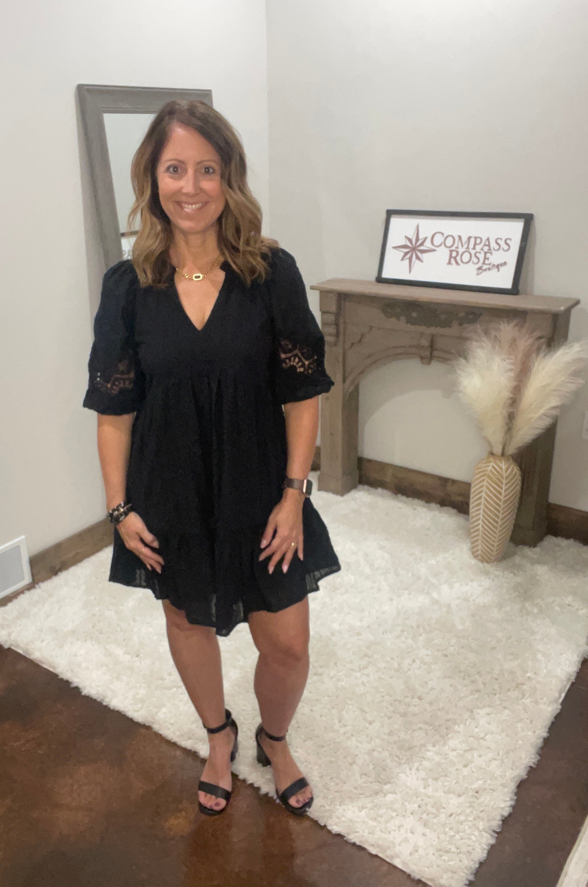 V-Neck Dress with Crochet Sleeve