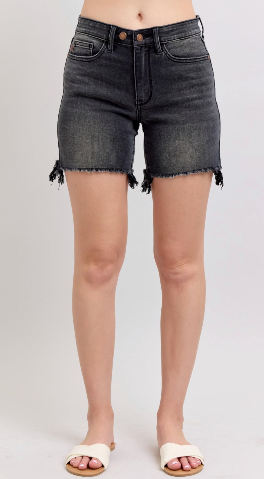 Judy Blue Long Cut Off 2 Button Dad Shorts