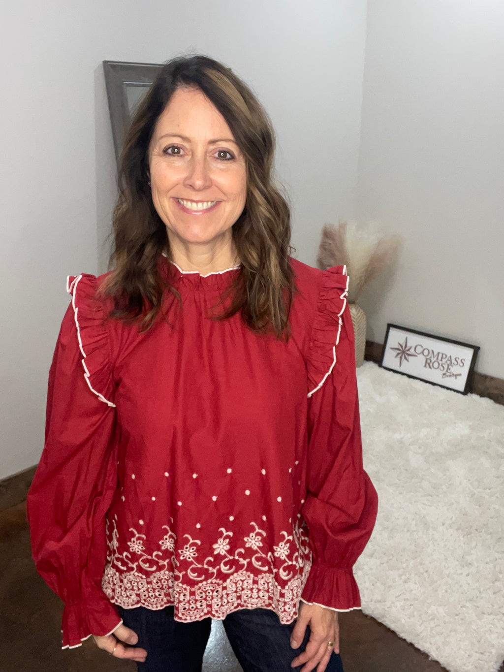 Embroidered Eyelet Ruffled Top