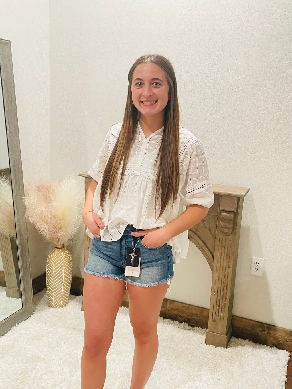 Crochet Half Sleeve Babydoll Top