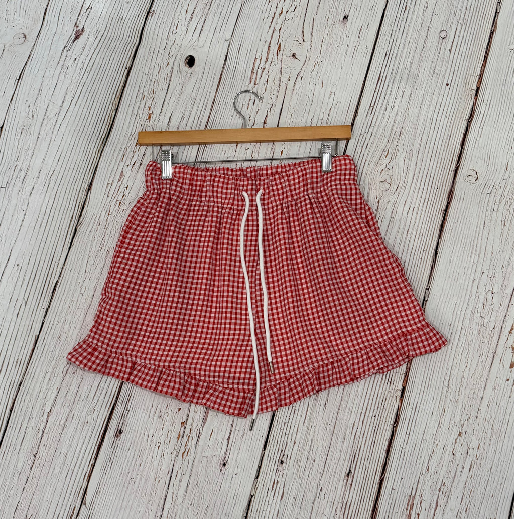 Checkered Ruffle Hem Shorts