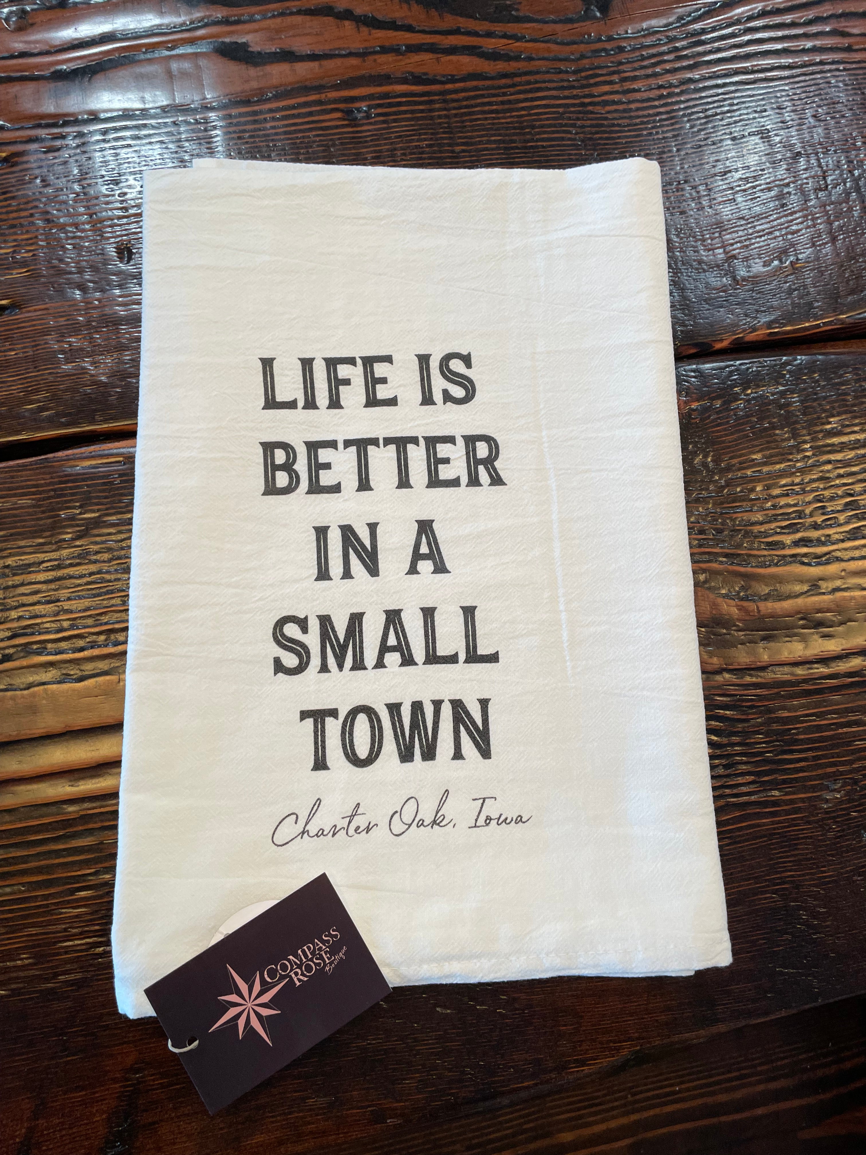 Life is Better Small Town Cotton Tea Towel