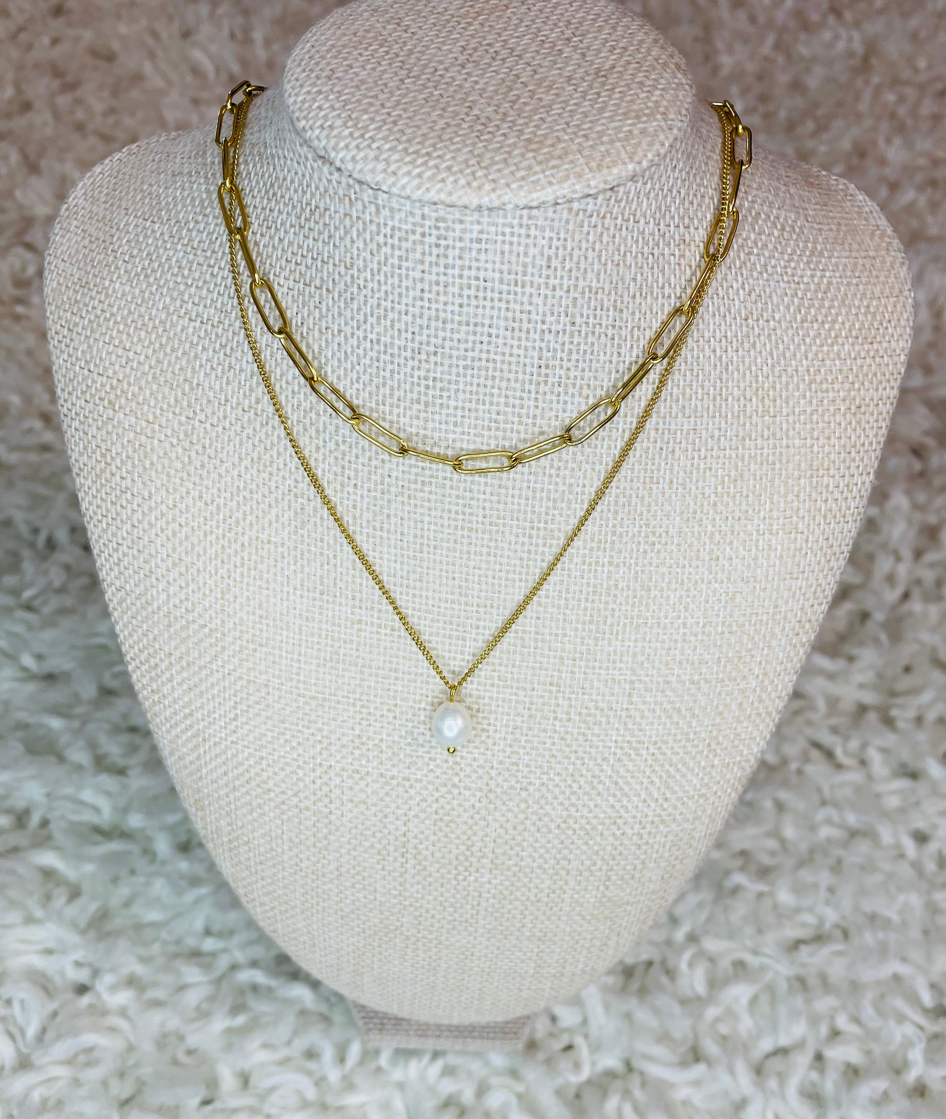 Treasured Stack Pearl Chain Necklace - WATERPROOF