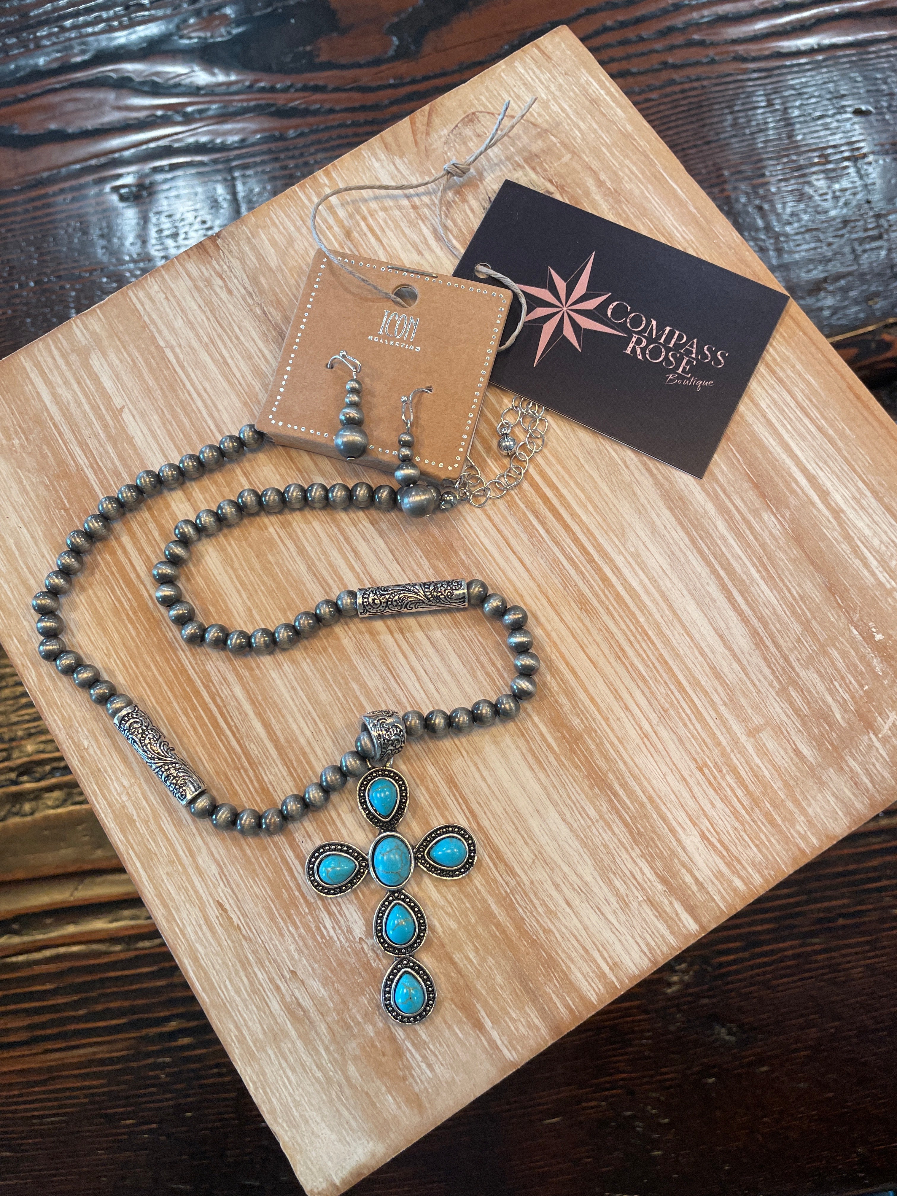 Navajo Bead Cross Necklace/Earring Set